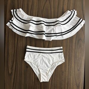 Matching bikini swim set; ruffle flounce top + high waisted bottoms (size S)
